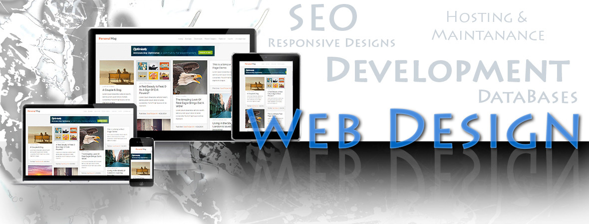 Web design, Development, Responsive, SEO, Hosting and Maintenance, and Databases.